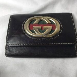 Gucci Brown Leather Wallet with Gold Emblem
